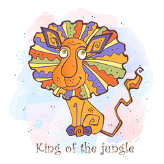 Cartoon lion in a cute style. King of the jungle