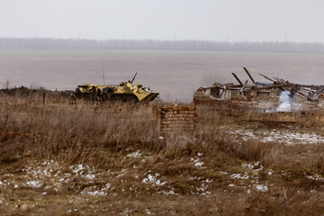 Russian counter-terrorist unit under the cover of armored vehicles