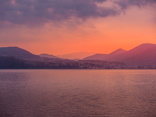 Image of sunset at lake maggiore in Italy