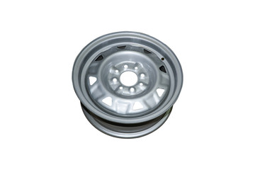 Car stamped disc. Gray car stamped disc on a white surface.