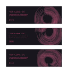 Web banner design template set consisting of abstract backgrounds made with circular geometric shapes with watercolor brush strokes. Flower abstraction in light and dark pink color.