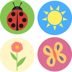 Spring icons set, flat style. Gardening cute collection of design elements, isolated on white background. Nature clip art. Vector illustration