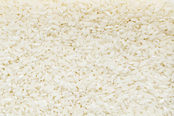 White rice background and texture. Rice grain. View from above. Close-up