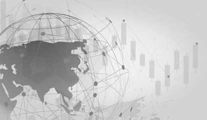 Business Connections, line composition concept Social Media Concept Design with Group with Electronic Devices, Earth Globe