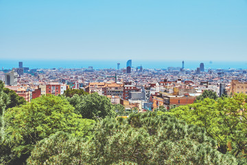 Top view of Barcelona and the sea