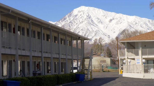 Motel in the Sierra Nevada on a winters day - travel photography