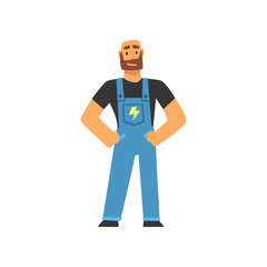 Obraz na płótnie Canvas Professional Electrician Character in Blue Overalls Vector Illustration