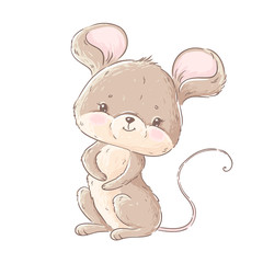 Cute little mouse. Hand drawn vector illustration.