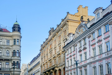 Fototapeta na wymiar PRAGUE, CZECH REPUBLIC - July 25, 2017 : Antique building view in Prague, Czech Republic