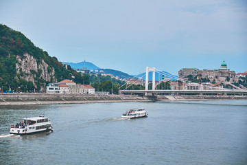 Ships on the Danube River in Budapest