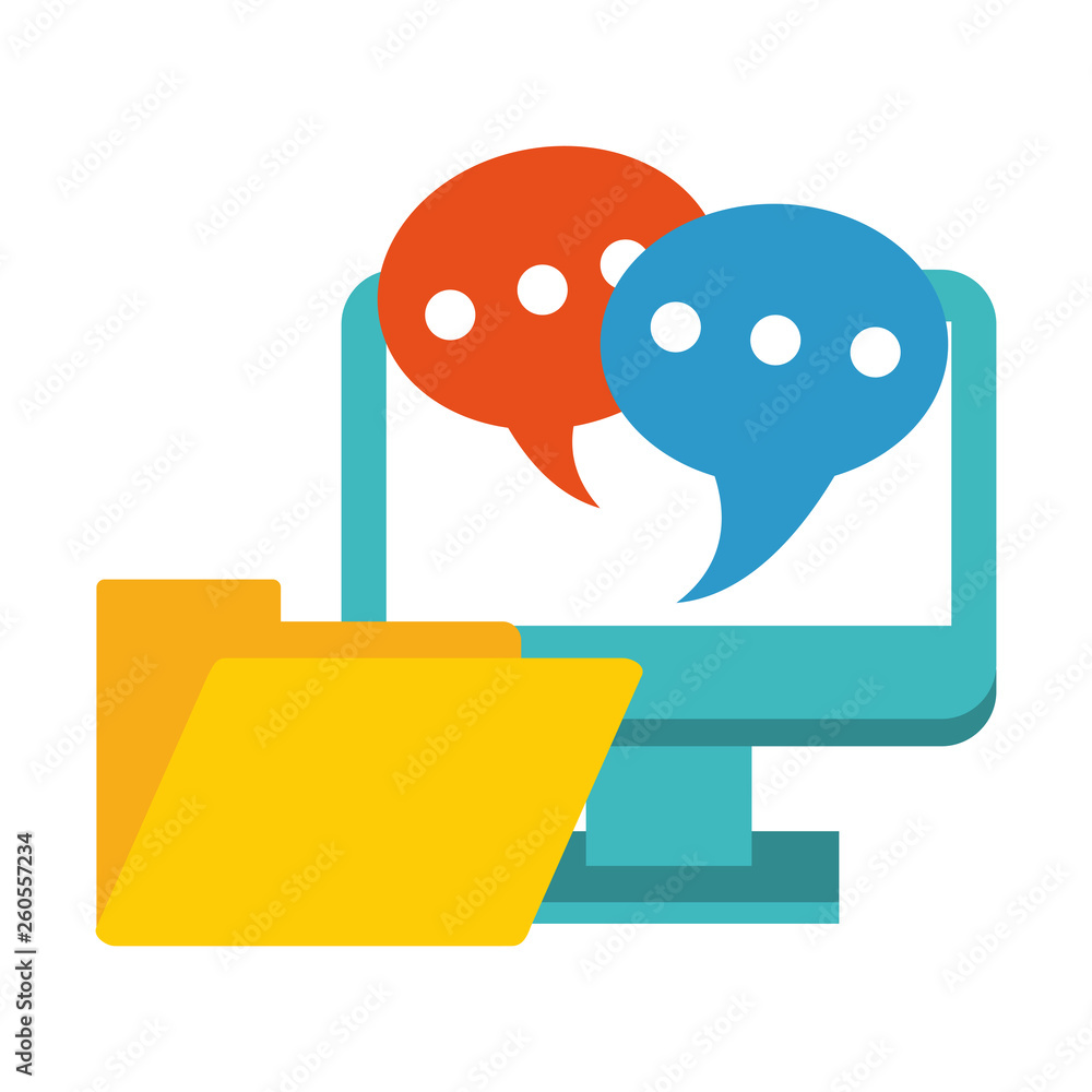 Poster computer with chat bubbles and folder symbol