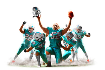 American football players in action white isolated