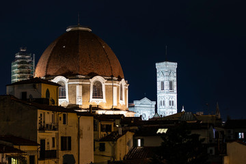 Obraz premium Firenze skyline at night with famous landmarks, Italy