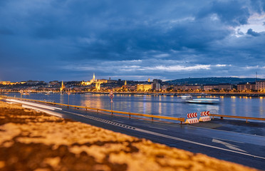 View of the Danube River at night in Budapest