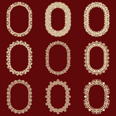 Set of  oval vintage frames isolated background. Vector design elements that can be cut with a laser. A set of frames made of decorative lace borders.