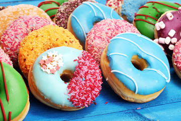 donuts in different glazes with chocolate