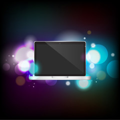 Modern digital silver and black laptop on bokeh background - Vector