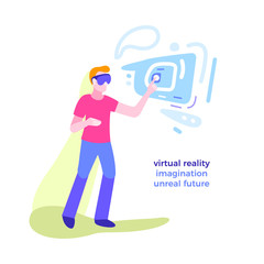 Vector design. Figure of man with glasses. Virtual reality. Art concept.