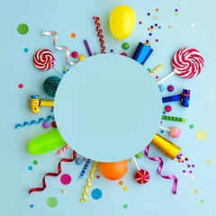 Abwaschbare Fototapete Colorful birthday party flat lay background © Ruth Black
