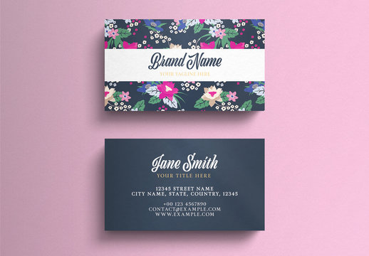 Business Card Layout On Floral Background