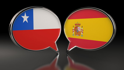 Obraz premium Chile and Spain flags with Speech Bubbles. 3D Illustration