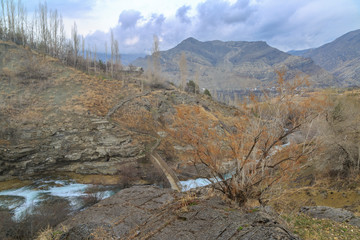 Tortum creek  from tortum(uzundere) waterfall in Uzundere, Erzurum, Turkey