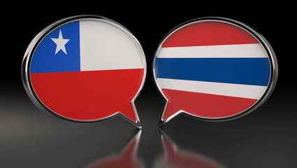 Chile and Thailand flags with Speech Bubbles. 3D Illustration