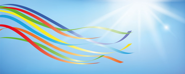 colorful maypole ribbons in blue sky with sunshine vector illustration EPS10