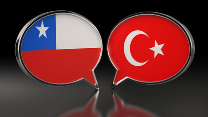 Chile and Turkey flags with Speech Bubbles. 3D Illustration