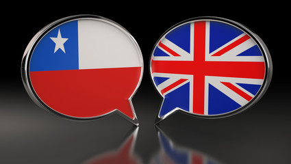 Chile and United Kingdom flags with Speech Bubbles. 3D Illustration