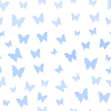 Seamless pattern with blue butterflies. Butterfly vector background. Flying butterflies. Butterflies trail. Vector