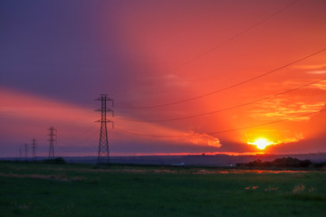 Electricity Pylons at sunset