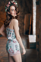 Beautiful smiling woman dancing and posing. Happy girl having fun