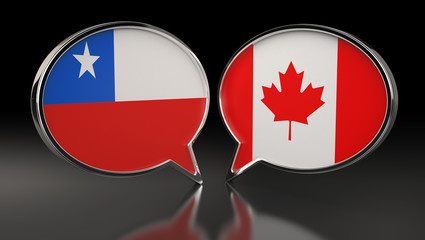 Chile and Canada flags with Speech Bubbles. 3D Illustration