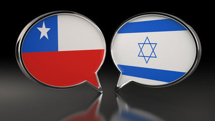 Chile and Israel flags with Speech Bubbles. 3D Illustration