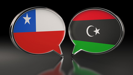 Obraz premium Chile and Libya flags with Speech Bubbles. 3D Illustration