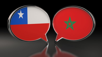 Chile and Morocco flags with Speech Bubbles. 3D Illustration