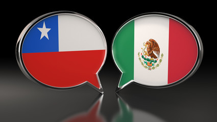 Chile and Mexico flags with Speech Bubbles. 3D Illustration