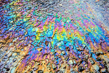 Fototapeta premium Oil Petrol Pollution Rainbow Spill on A Road