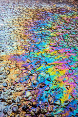 Oil Petrol Pollution Rainbow Spill on A Road