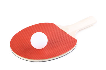 Table tennis racket with ball isolated on white background