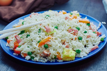 rice 3 delights in bamboo fiber dish with resin sticks
