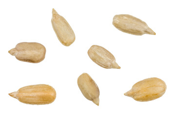 Sunflower seeds isolated on white background, top view