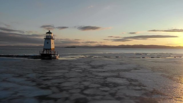 Circling the lighthouse at sunset in Burlington, Vermont