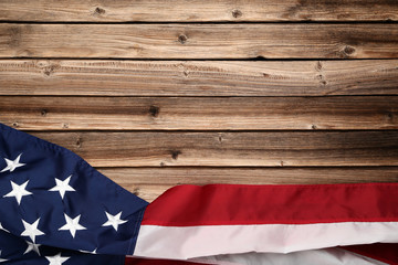 American flag on brown wooden table