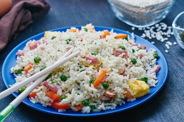 rice 3 delights in bamboo fiber dish with resin sticks