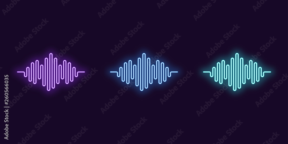 Poster neon icon set of digital sound wave. vector shape