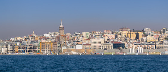 City view of Istanbul, Turkey from the sea overlooking Galata Tower and Karakoy