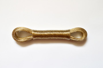 Rope tied in a loops on a white background closeup, concept against suicide