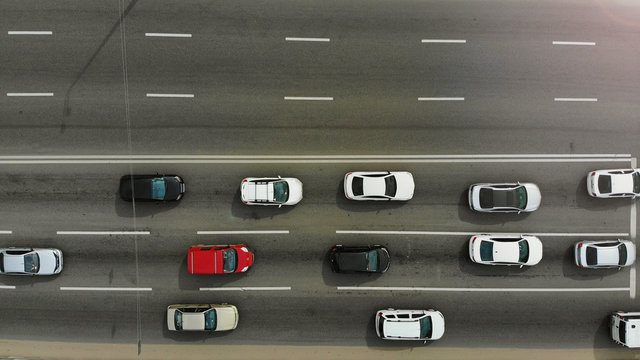 Highway with cars aerial,  top view